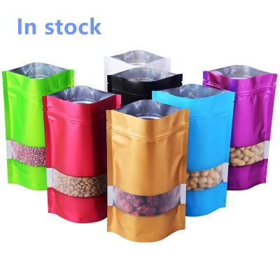 China Security In Stock Colors High Quality Resealable Matte Black Pouch Window Clear Aluminum Foil Backing Up Ziplock Bag for sale