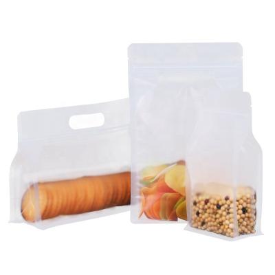 China Custom Frosted Clear Ziplock Security Zipper Food Stand Up 8 Sided Flat Bottom Sealable Bag for sale