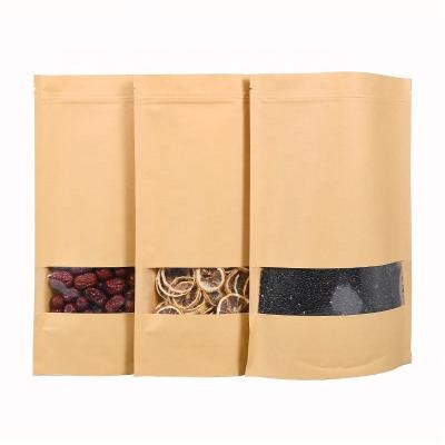 China Best Price Recycled Materials 2 Layer Zipper Top Stand Up Kraft Paper Bag With Clear Window for sale