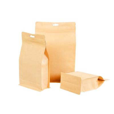 China Recycled Materials Lined Foil Plastic Resealable Bag Printing Flat Block Bottom Brown Kraft Paper for sale