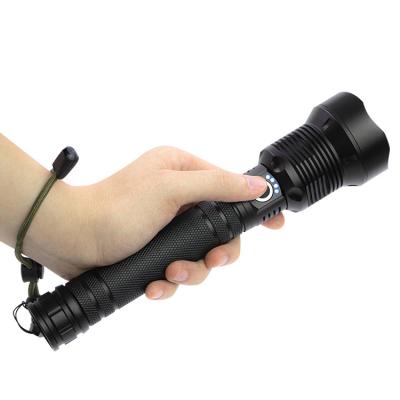 China Hunting 26650 Battery High Power Super Strong Zoom Instant Light Telescopic Flashlight Camping High Lumen XHP70 Led Flashlight for sale