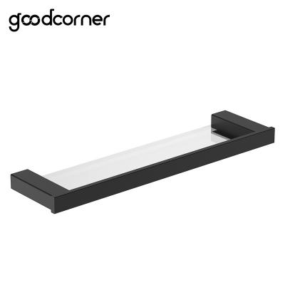 China SS304 Bathroom Wall Mounted Matte Black Accessories Stainless Steel Glass Shelf for sale