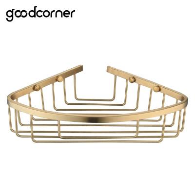 China Modern Wholesale Bathroom Accessories Durable Stainless Steel SS304 Brushed Gold Bathroom Corner Basket for sale