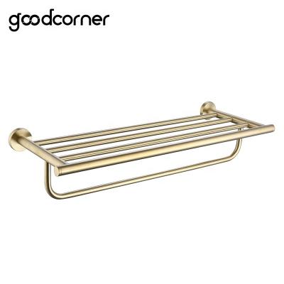 China Fashion Stainless Steel SS304 Brushed Gold Bathroom Accessories Towel Rack for sale