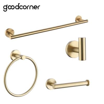 China Traditional Stainless Steel Bathroom Hardware Accessories Set 4 Pieces In Brushed Gold for sale