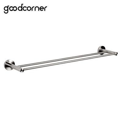 China Traditional Nickel Brushed Round SS304 Stainless Steel Bathroom Accessories Double Towel Bar for sale