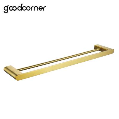 China Fashion SUS304 Stainless Steel Brushed Gold Bathroom Accessories Double Towel Bars for sale