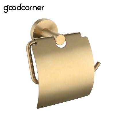 China Modern Stainless Steel SS304 Brushed Gold Bathroom Accessories Tissue Holder With Cover for sale