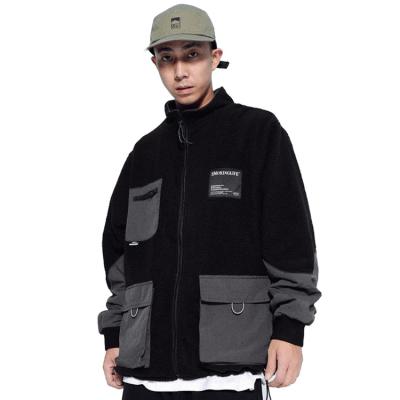 China Winter Breathable Mens Multi Pocket Contrast Quilted Collar Loose Mens Cotton Coat Backing Fleece Jacket for sale