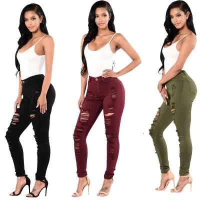 China 2021 High Waist Ladies Viable Ladies Ripped Jeans Vent Lady Jeans for sale