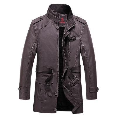 China Winter Mid Length Waterproof Black Leather Jacket Plus Velvet Thickening Fashion for sale