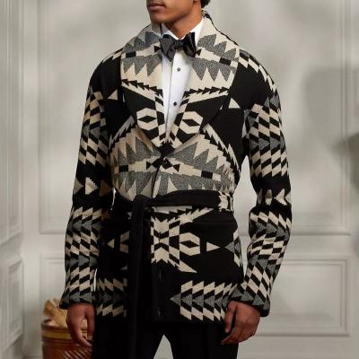 China 2021 Winter New Men Fashion Printed Lapel Coat Mid Length Coat Anti-wrinkle for sale