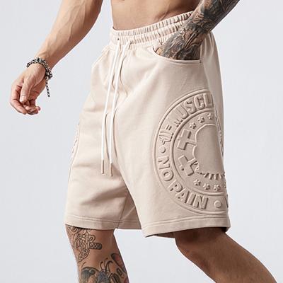 China Wholesale Casual Solid 3D Anti-Wrinkle Emboss Logo Shorts Fitness Outwork Streetwear Embossed Shorts Men for sale