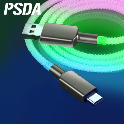 China 1M PSDA6A 66W USB Type C Cable For Huawei Mate 40 Pro Samsung Caf RGB Supervooc USBC Glowing Light Data Tether 65W For OPPO Realme GT for sale