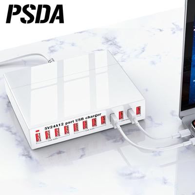 China Mobile Phone Charger PSDA 120W 12 USB Charger 5V 24A USB Charging Station Left Desktop Multiple Ports Charger For iPhone 11 iPad Samsung pro xiaomi for sale