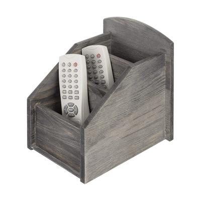 China Factory Price Rustic Dark Gray Wooden Decorative 3 Slot Viable Desktop Storage Boxes for sale