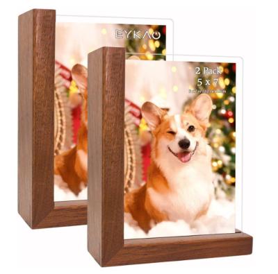 China Factory Wholesale Hot Selling Easy Installation Solid Wood Transparent Wooden Frame and Photo Acrylic Floating Wood Frame for Home Decor for sale