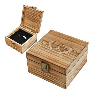 China Paulownia Hot Sale Square Box Jewelry Packaging Ring Storage Box For Engagement Wooden Wedding for sale