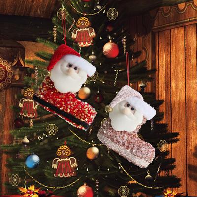 China Lovely Wholesale Home Outdoor Indoor Decoration Santa Claus Candy Stockings Christmas Tree Office Bedroom Gift Sequin Dangle Boots for sale