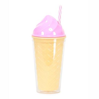 China Wideal Summer Disposable Ice Cream Cone Cup AS Double Cup Plastic Straw Cup for sale