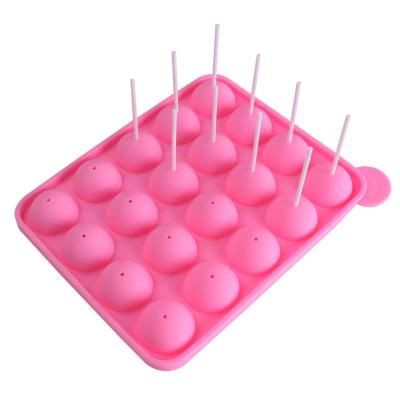 China Viable 20 Cavity Silicone Pink Lolly Pop Party Cupcake Baking Mold Cake Pop Stick Mold Tray for sale