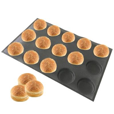 China Disposable Silicone Bun Bread Forms Non Stick Baking Trays Perforated Burger Molds Bun Pan Tray for sale