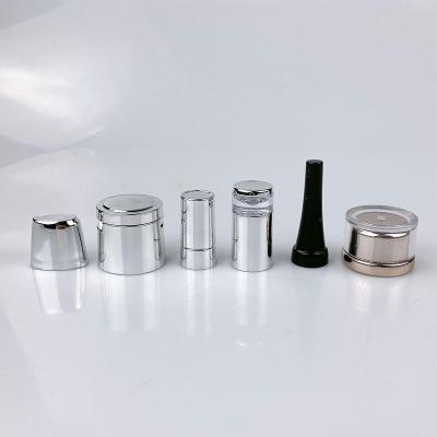 China Luxury Various Style Personal Care Pack Screw Cap Custom Plastic Silver Aluminum Black Tip Cap For Cosmetic Packaging for sale