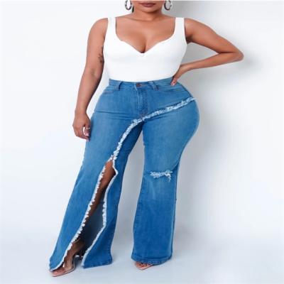 China Breathable Custom Stretch Hole Y2K Split Flare Plus Size Shorts Ripped Flare Womens Jeans Womens Jeans Womens Clothing for sale