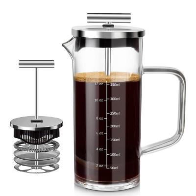 China Travel 350ml Sustainable Outdoor Glass Stainless Steel Coffee Maker French Press Pot for sale