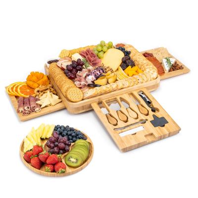 China 2022 Sustainable Customized Multifunctional Natural Bamboo Large Charcuterie Wooden Cheese Board Set for sale