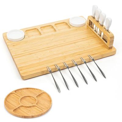 China Kitchen Sustainable Modern Rectangle Simple Natural Bamboo Cheese Charcuterie Board Square Set for sale