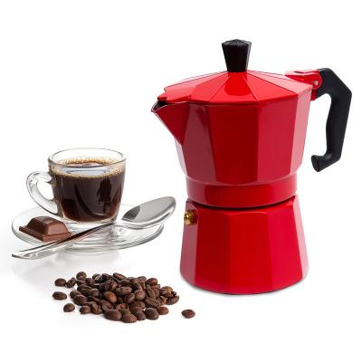 China WITH LID Custom Logo Italy Coffee Mocha Pot Portable Red Aluminum Espresso Made With Lid for sale