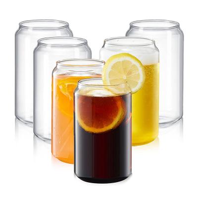 China Sublimation Transparent Custom Empty Beer Can Shaped Drinkware Soda Glass Coffee Mugs for sale