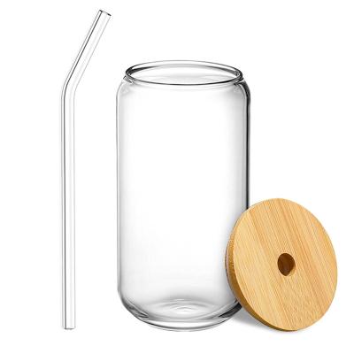 China Clear Sublimation Hot Liquids Shatter Proof Beer Can Shaped Glasses With Lid Bamboo Straw 20oz for sale