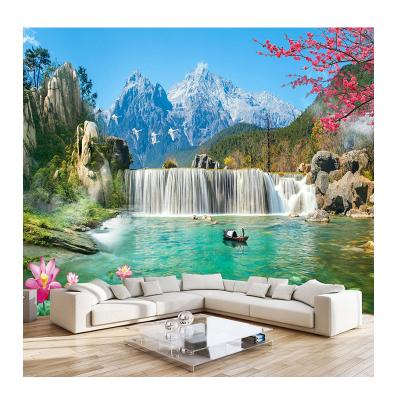 China KOMNNI modern large snow mountain waterfall 3d wallpaper wall decals large for living room bedroom background photo wallpaper for sale