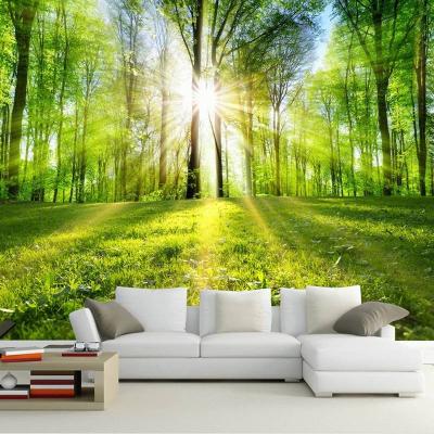 China Modern Landscape 3D Wallpaper Forest Wall Mural Shrub Rock Nature Waterfall Large, Living Room TV Wall Bedroom Dining Room Decor for sale