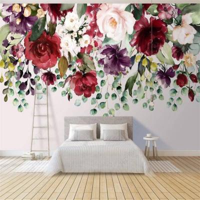 China Home Decor Mura Bedroom Rose Flower Mural Living Room European Green KOMNNI Foil 3D Wallpaper Custom Modern Wall Wallpaper Background for sale