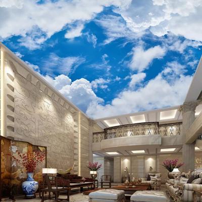 China KOMNNI Modern Custom Ceiling Mural Wallpaper Blue Sky and White Clouds Decoration Painting Living Room Ceiling Murals Wallpaper for sale