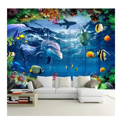 China KOMNNI Photo Mural Wallpaper 3D Underwater World Dolphin Fish Modern Custom Coral Children Room Living Room Home Decoration for sale