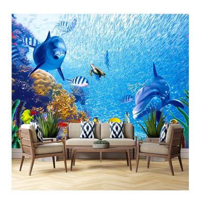 China KOMNNI Modern Custom Underwater World Sea Fish Dolphin Class Blue Photo Wallpaper Customized Kids Bedroom 3D Wall Murals for sale