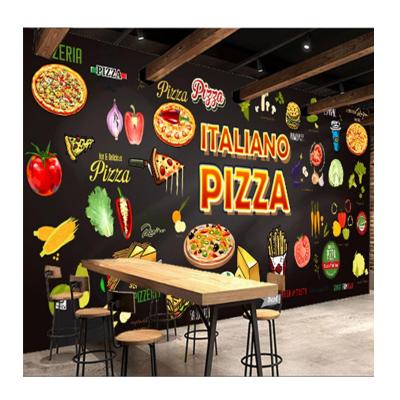 China Snack bar modern custom black industrial decor wallpapers restaurant background wall mural KOMNNI cheese fast food burgers restaurant for sale