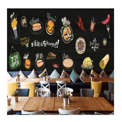 China Black Modern Western Industrial Background Decor Restaurant Fast Food Hamburger Bread KOMNNI 3D Wallpaper Snack Bar Mural for sale