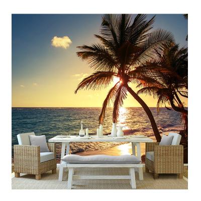 China KOMNNI 3D Photo Wallpaper Seaside Coconut Tree Sunset Beach Wall Papers Home Decor Wall Painting Cafe Restaurant Modern Mural for sale