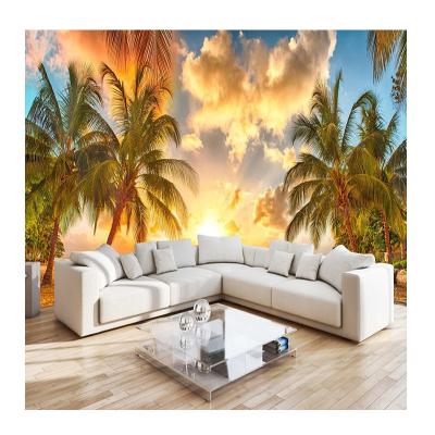 China KOMNNI Modern Custom 3D Nature Wallpaper Mural Nature Scenery for Walls Sunset Sea Coconut Beach HD Background Living Room Wall Papers for sale