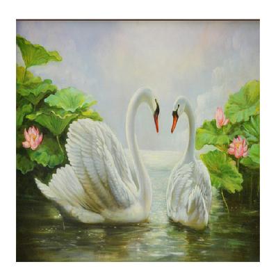 China New Lotus Pond Swan Oil Painting Art Background Wall Mural Hotel modern background wall decoration wallpaper from KOMNNI for sale