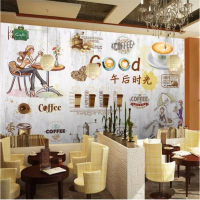 China KOMNNI Afternoon Coffee Time Cafe Background Custom Industrial Decor Wallpaper Modern Casual 3D Wallpaper for sale