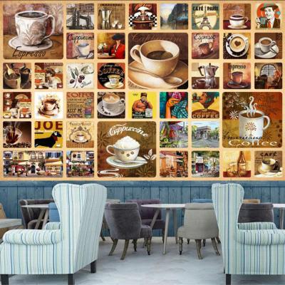 China KOMNNI Modern Coffee Vintage Cafe Decor Wall Mural Industrial Oil Painting Cafe Restaurant Bedroom Restaurant Wallpaper for sale