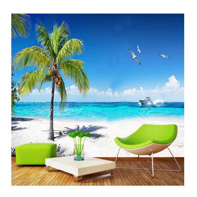 China KOMNNI mural 3D beach coconut tree landscape photo wallpaper living room bedside modern simple wall backdrop for sale