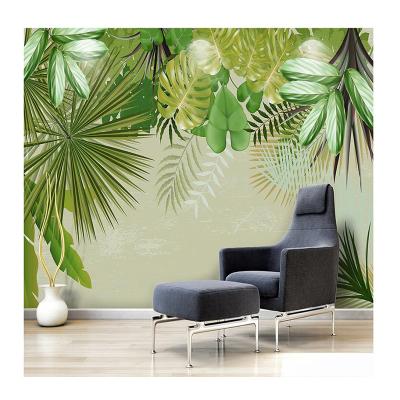 China KOMNNI Modern Custom Any Size Mural Wallpaper Rainforest Plant Fresh Banana Leaves Green Leaves Mural Pastoral Murals Wallpaper for sale