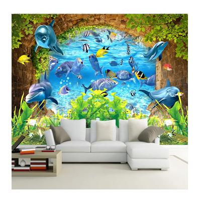 China KOMNNI Custom 3D Photo Modern Dolphin Fish Ocean World Bottom Water for Kids Room Bedroom Kindergarten Cartoon Decoration Mural Wallpaper for sale